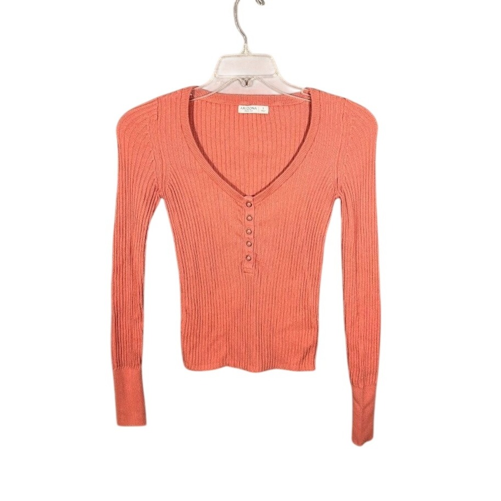 Y2K Fitted Snap Coral Pink‎ Ribbed Henley Long Sleeve Top Small Bella Swan